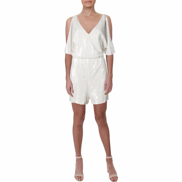 Aidan Mattox Pants - AIDAN MATTOX Sequined Short Sleeves Romper
